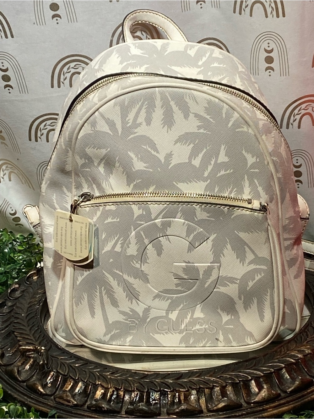 G by Guess Cream Palm-Print Mini Backpack